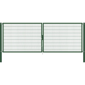 Grünes Doppeltor Flexo Plus 500x180 cm mit Pfosten für Gartenzäune.