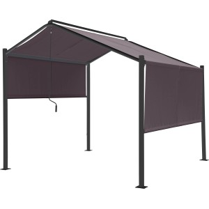 Anthrazitfarbener Stahl-Pavillon Bacliff 3x3m mit Seitenvorhängen für Sonnenschutz.
