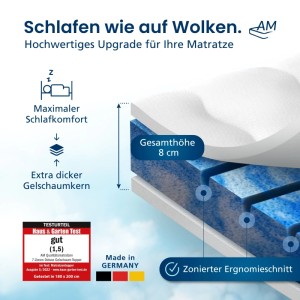 AM Qualitätsmatratzen Gel Topper 180x200cm, 7 Zonen Deluxe, Made in Germany