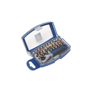 32-teiliger LUX Bitsatz mit Ratschengriff in Kunststoffbox, verschiedene Größen für Schrauben.