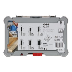 Bosch Nutfräser-Set, 6-teilig, 6mm Schaft, in grauer Aufbewahrungsbox. Zubehör für Fräsen.