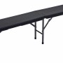 Schwarze Bank aus dem 3-teiligen Balkonmöbel Tisch-Set Ventana mit Rattanoptik und klappbarem Stahlgestell.