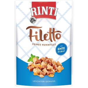 Rinti Filetto Hunde-Nassfutter Huhn mit Ente in Jelly, 100g Packung.