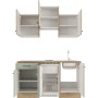 Flex-Well Singleküche Cara, 150 cm, Schilfgrün/Artisan Eiche, mit Kühlschrank, Kochfeld und Spüle.