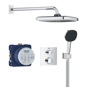 Grohe Precision Thermostat Duschsystem mit Kopf- und Handbrause, Unterputzmontage.