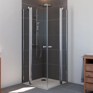 Breuer Eckeinstieg Elana 6, 100x100 cm, mit Drehtür, Silber matt, Klarglas. Eckdusche mit Duscharmatur.