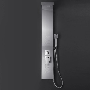 Edelstahl Duschsystem Naples mit Regendusche, Handbrause und Massagedüsen.
