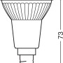 Technische Zeichnung Osram LED Reflektorlampe E14, PAR16, Maße: 7,3 cm x 5 cm.