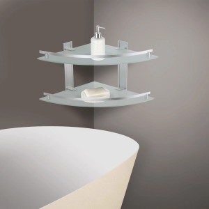MSV Eck-Duschregal Tabarca aus Alu & Glas, 2 Ablagen, zur Wandmontage im Bad.