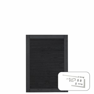 Schwarzes Gartentor aus Nadelholz, 100x125 cm, mit Beschlägen für die Selbstmontage.