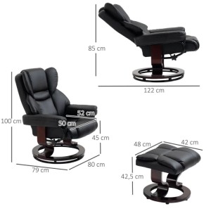 HOMCOM Relaxsessel mit Hocker Drehbar mit Liegefunktion Kunstleder Schwarz