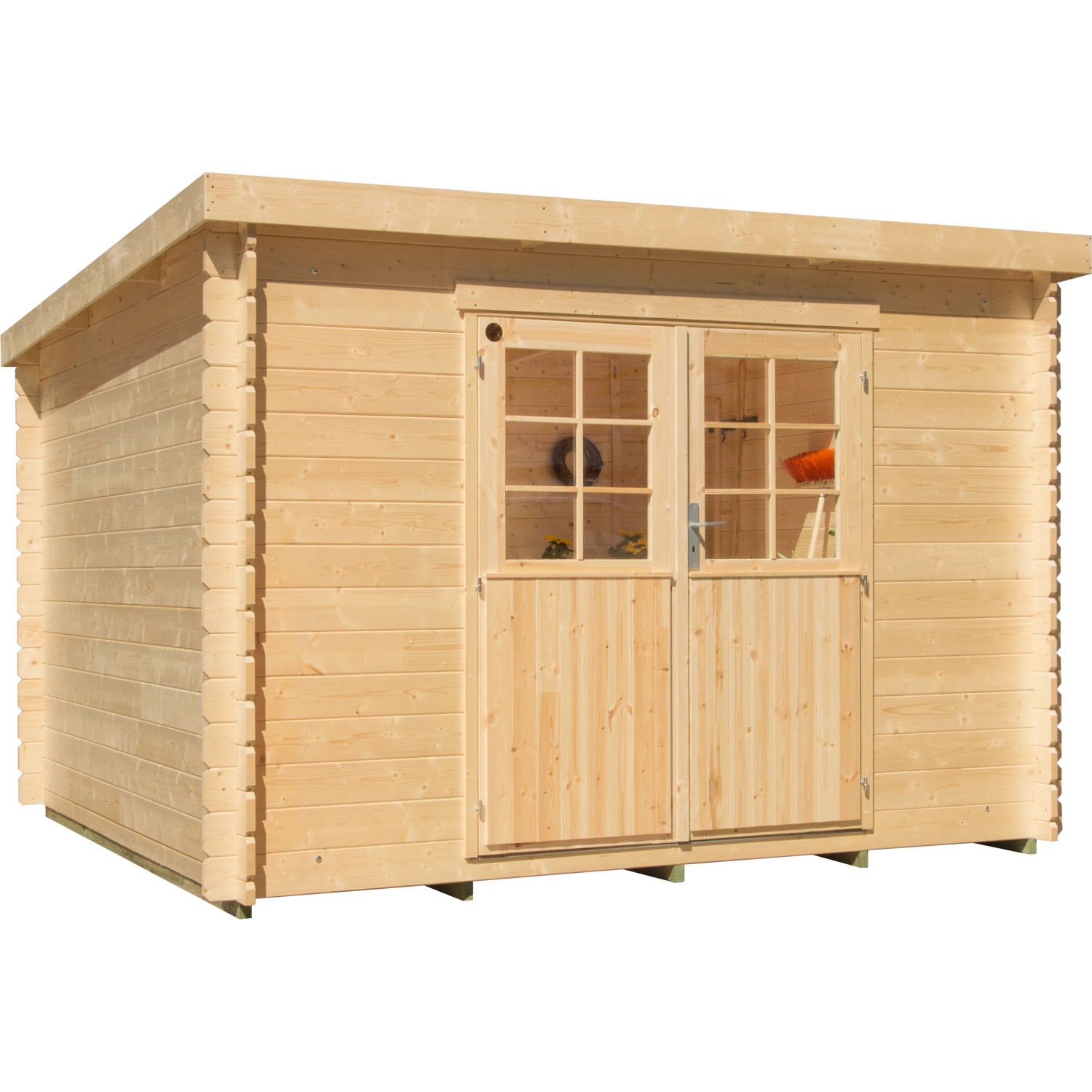 Kiehn-Holz Gartenhaus KH 28-047 Unberührt, 300x300 cm, aus unbehandeltem Holz mit Doppeltür.