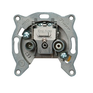 Kopp Antennensteckdose TV/RF Sockel, Detailansicht der Anschlüsse für Kabelfernsehen.