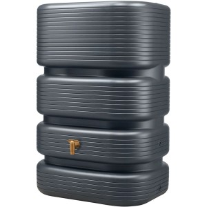 4rain Regentonne Quadro 500 l in Graphite Grey mit Deckel und Auslaufhahn.
