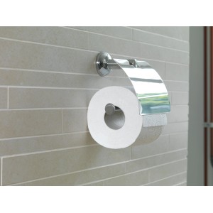 Spirella Toilettenpapierhalter Campagne Chrom mit Deckel an Wand.