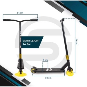 Sportisfaction Stuntscooter in Gold und Schwarz, mit ABEC11 Kugellager, belastbar bis 100kg.