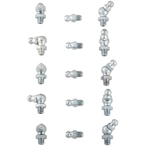 LUX Schmiernippel Set, 15-teilig, M6 Gewinde, verschiedene Ausführungen für optimale Schmierung.