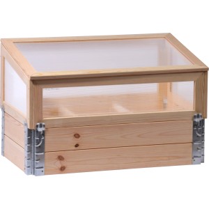 Frühbeet Pflanzbeet mit Untersatz Größe L aus Kiefernholz und Polycarbonat-Aufsatz.