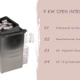 Karibu Saunaofen 9 kW mit Steinen für Saunahaus Arvi 1. Integrierte Steuerung, Edelstahl.