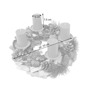 MCW Adventskranz aus Holz mit vier roten Kerzen und weihnachtlicher Deko.