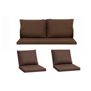 Braunes Set Gartenloungekissen aus Technorattan: 1 Sofa-Kissen (100x50 cm) und 1 Sessel-Kissen.