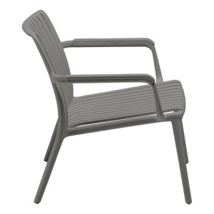 Kettler Loungesessel Lago, grau, aus robustem Kunststoff mit Armlehnen, Seitenansicht.