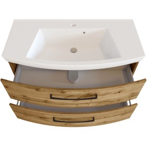 Held Möbel Waschtisch Florenz 100 cm in Wotaneiche mit Mineralgussbecken und zwei Schubladen.