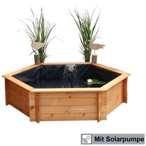Promadino Sechseck-Hochteich Ø 125 cm inkl. Solarpumpe aus Kiefernholz