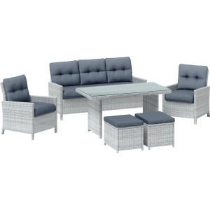 Loungegruppe Luciara 6-teilig Stahl Rattan Hellgrau-Anthrazit