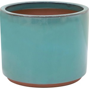 Grün-blauer Keramik Pflanztopf, 21x21x18 cm, für Garten und Balkon.