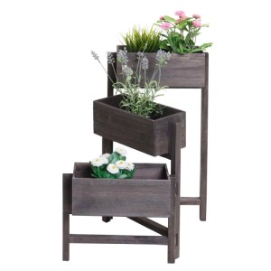 MCW Pflanzregal, Standregal mit 3 Körben in Grau-Braun für Pflanzen.