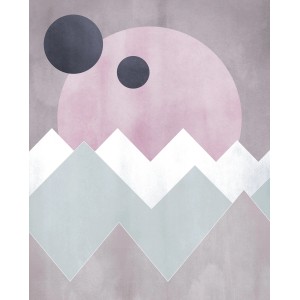 Komar Wandbild Sunrise Gentle, 40x50 cm, mit abstraktem Berg- und Sonnenmotiv in sanften Farben.