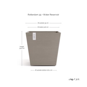 Ecopots Rotterdam Pflanztopf, braungrau, 35,2x34cm, quadratisch, mit Wasserreservoir.