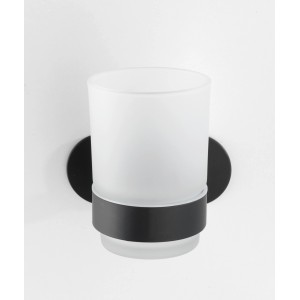 Wenko Turbo-Loc Zahnputzbecherhalter Uno Orea Black mit satiniertem Glasbecher.