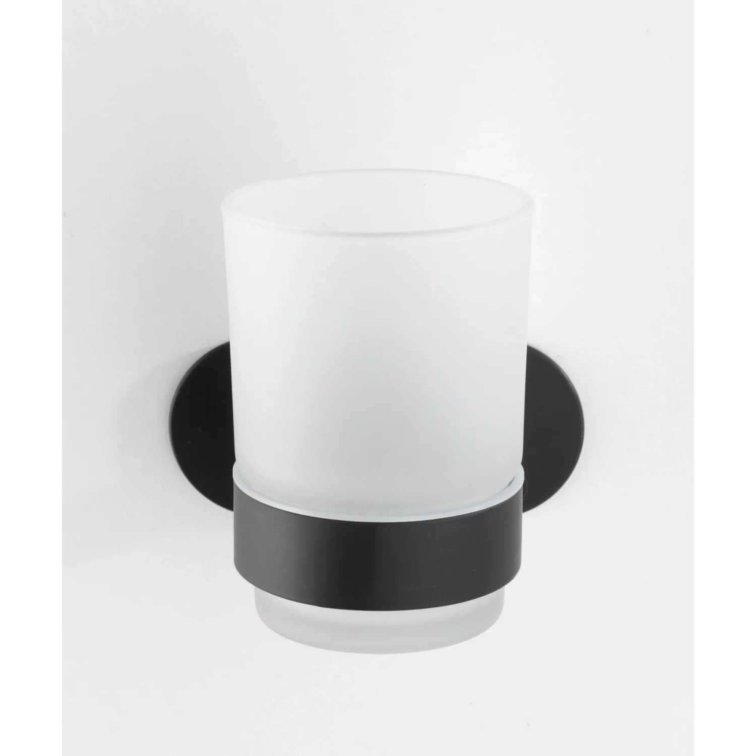 Wenko Turbo-Loc Zahnputzbecherhalter Uno Orea Black mit satiniertem Glasbecher.