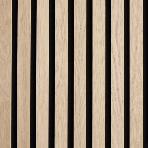 Akustikpaneel Eiche/Schwarz: Wandpaneel aus Holz und Filz zur Schallabsorption.