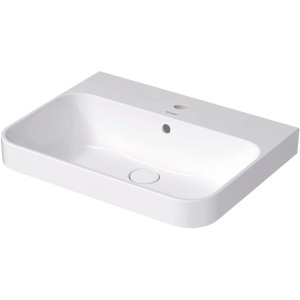 Duravit Happy D.2 Plus Aufsatzwaschbecken, weiß hochglanz, mit Hahnloch und Überlauf.