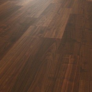 Dunkler Parador Laminatboden Basic 200 im Walnuss Dekor, verlegt.