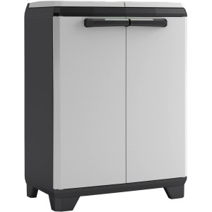 Kis Recyclingschrank Split Premium, schwarz-hellgrau, für Mülltrennung mit 2 Türen.