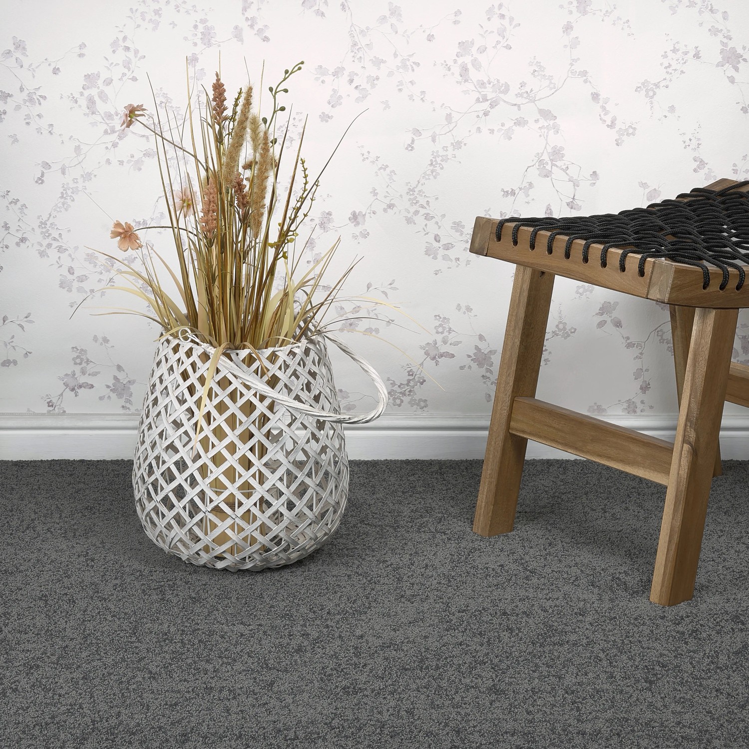 Andiamo Teppichboden Meryl Vlies Schlamm, Meterware mit Deko und Hocker