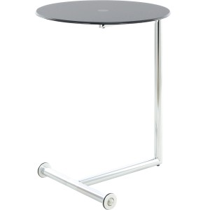 Kayoom Beistelltisch Servant, schwarz-silber, Ø 46 cm, Höhe 62 cm. Moderner Sofatisch mit Glasplatte und Metallgestell.