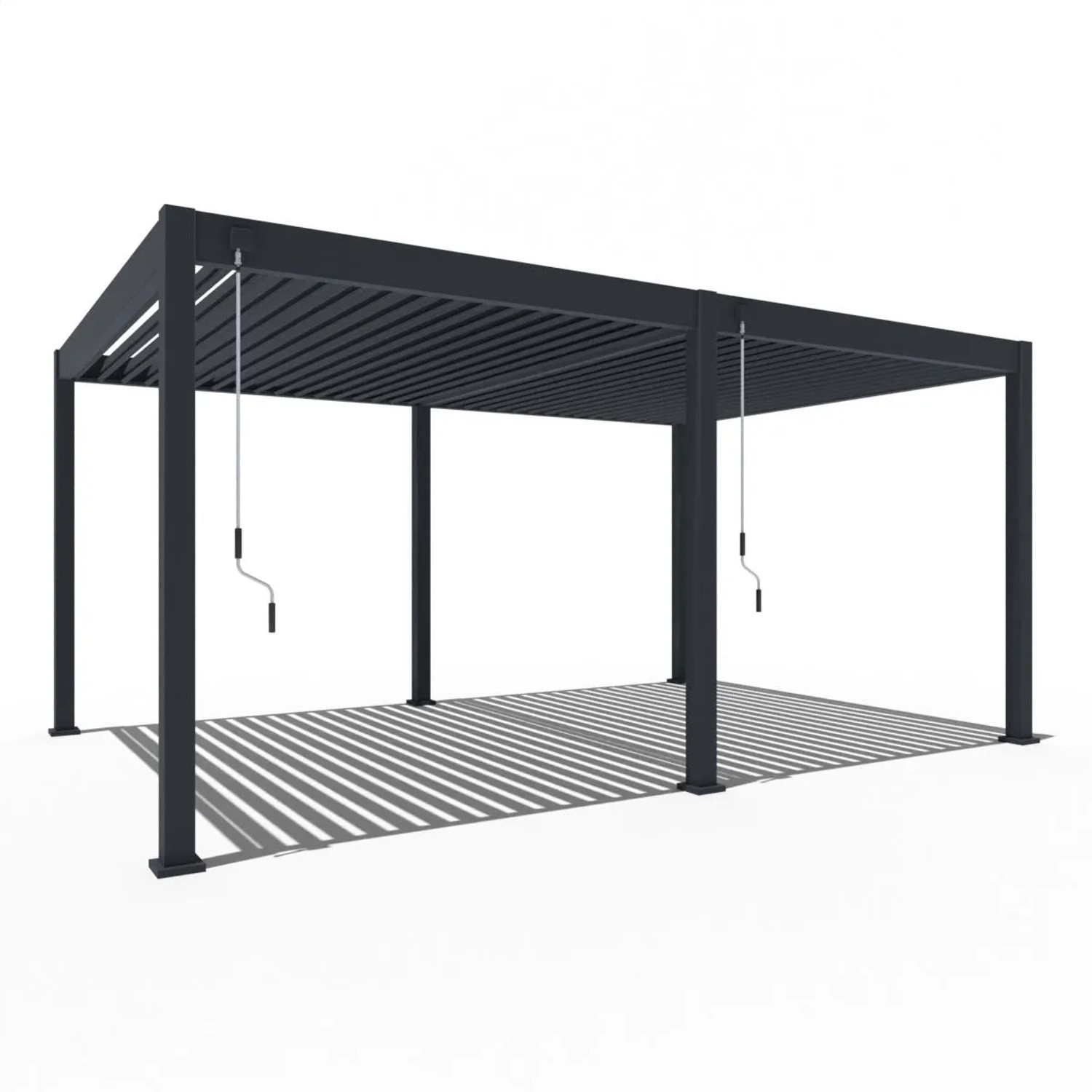 Freistehender anthrazitfarbener Alu Pavillon mit verstellbarem Lamellendach. Ideal als Terrassenüberdachung & Sonnenschutz.