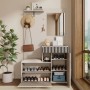 okwish Garderoben Set mit Spiegel Polsterkissen Flur 110x37x185cm Beige_4