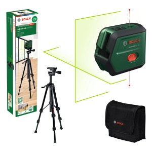 Bosch AdvancedLevel 2G Kreuzlinienlaser mit Stativ und Tasche.