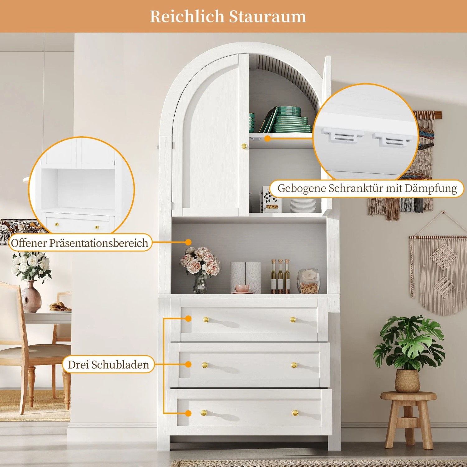 okwish Aufbewahrungsschrank mit Schubladen Türen Regal Wohnzimmer 70x35x180cm Weiß_7