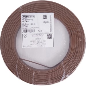 Braune Aderleitung H07V-U 1,5 mm² auf Rolle, 100 m für Elektroinstallation.
