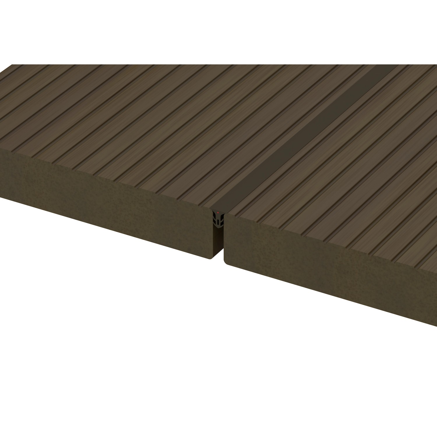 Detailaufnahme: Terrassendielen mit schwarzer Fugendichtung (7-10 mm) für optimale Abdichtung.