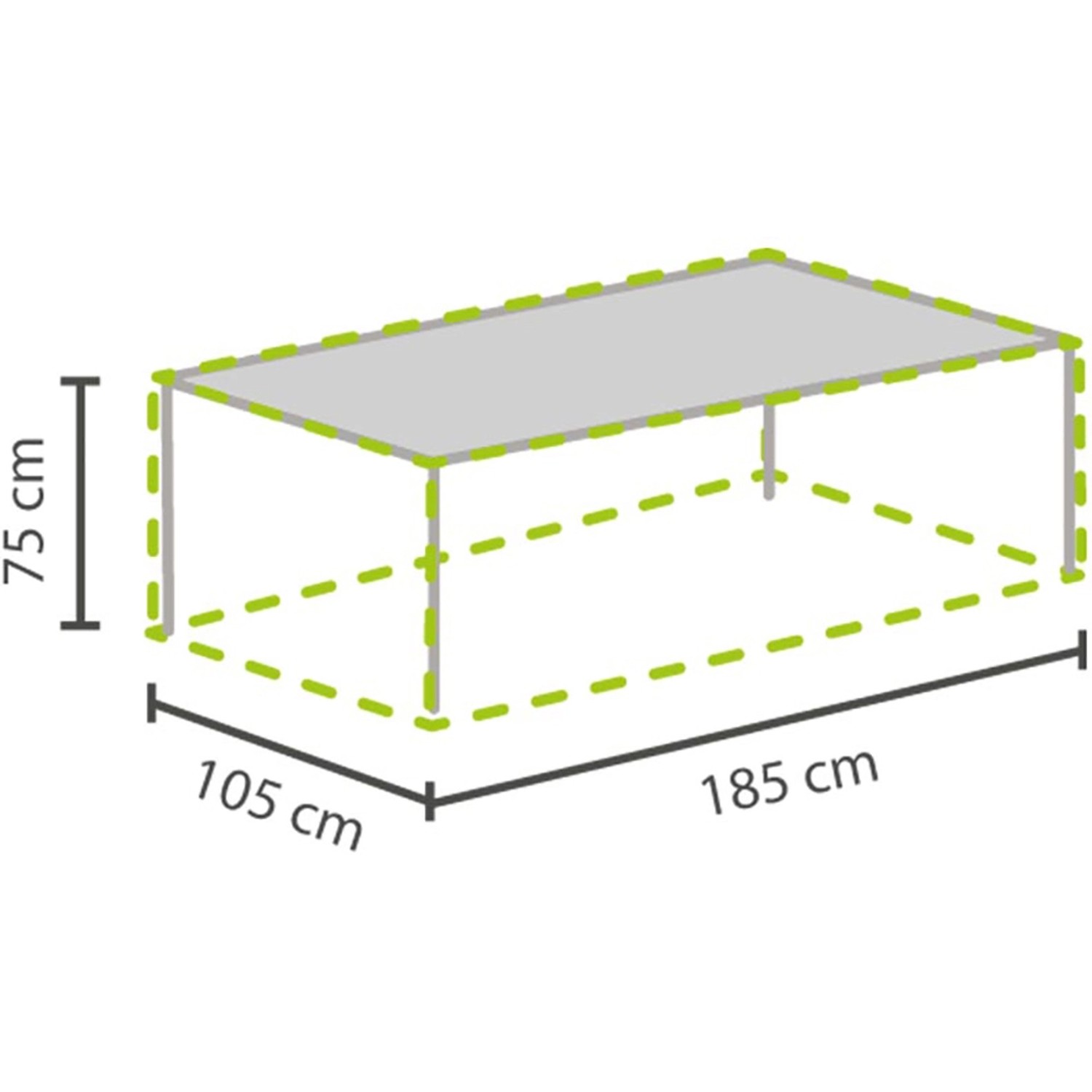 Abbildung einer Gartenmöbel Schutzhülle von Perel für Tische bis 180 cm Länge.