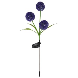 Globo Solarleuchte mit lila Blüten aus Kunststoff, 75 cm hoch, für den Garten.