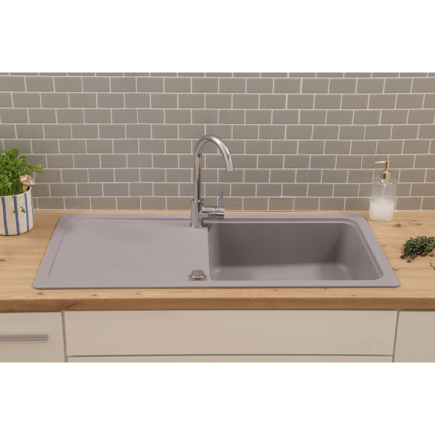 Respekta Einbauspüle Massivgranit Austin 100 cm x 50 cm Grau_6